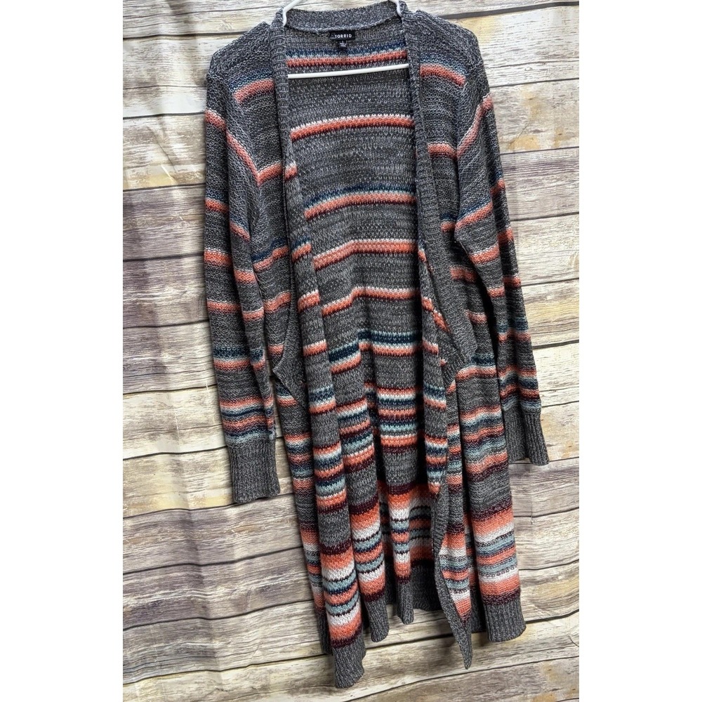 Torrid Striped Duster Open Cardigan Women's‎ Plus Size 1 Sweater Striped